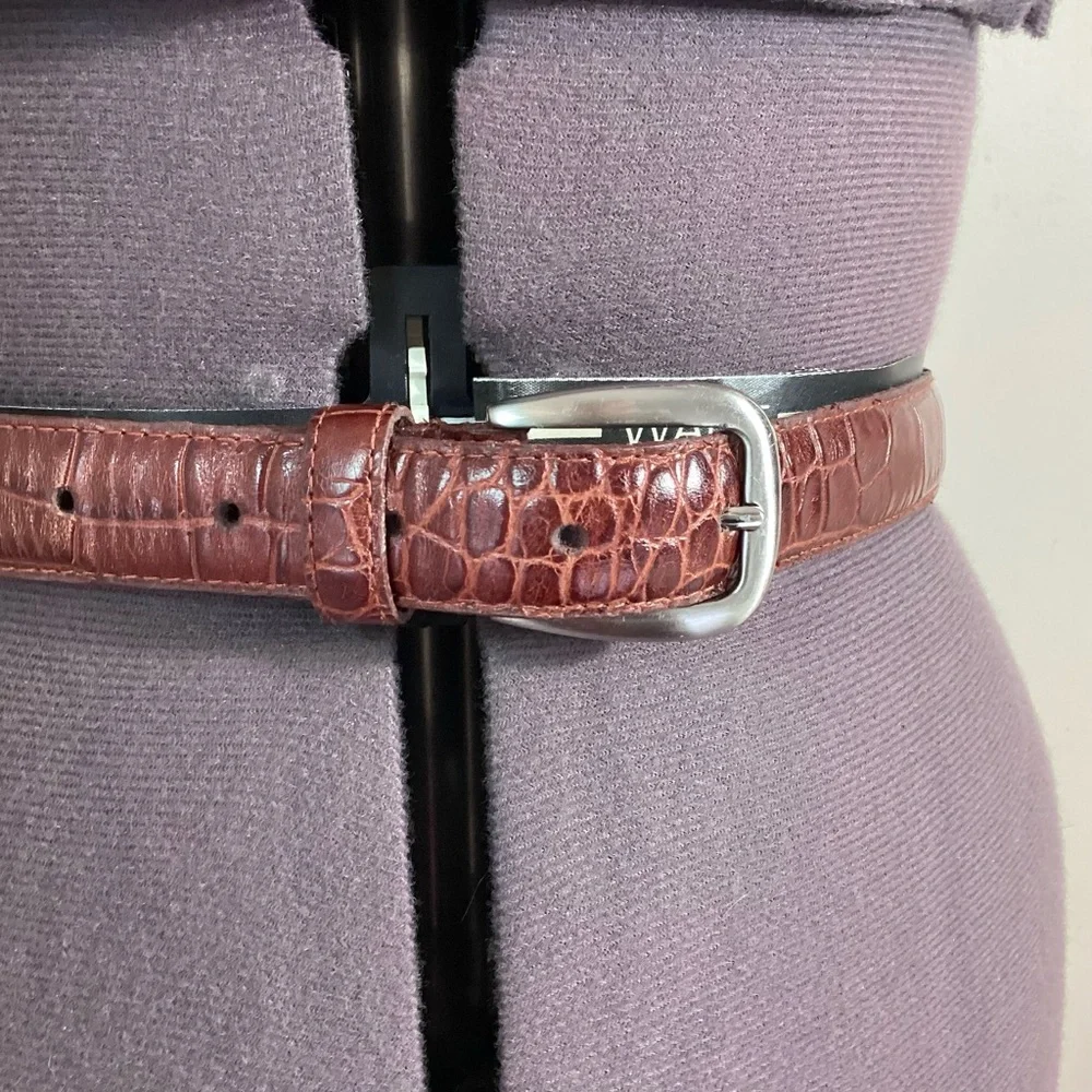 St Johns Bay Croc Embossed Leather Belt Size M